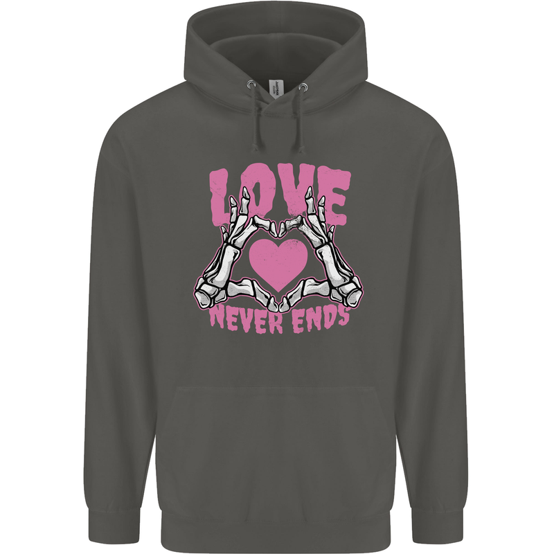 Love Never Ends Gothic Valentine's Day Childrens Kids Hoodie Storm Grey