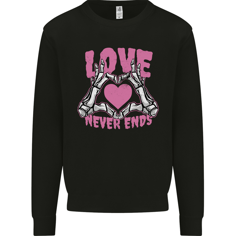 Love Never Ends Gothic Valentine's Day Kids Sweatshirt Jumper Black