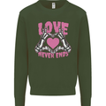 Love Never Ends Gothic Valentine's Day Kids Sweatshirt Jumper Forest Green