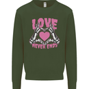 Love Never Ends Gothic Valentine's Day Kids Sweatshirt Jumper Forest Green
