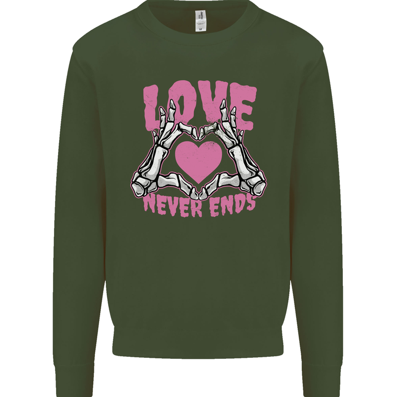 Love Never Ends Gothic Valentine's Day Kids Sweatshirt Jumper Forest Green