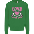 Love Never Ends Gothic Valentine's Day Kids Sweatshirt Jumper Irish Green