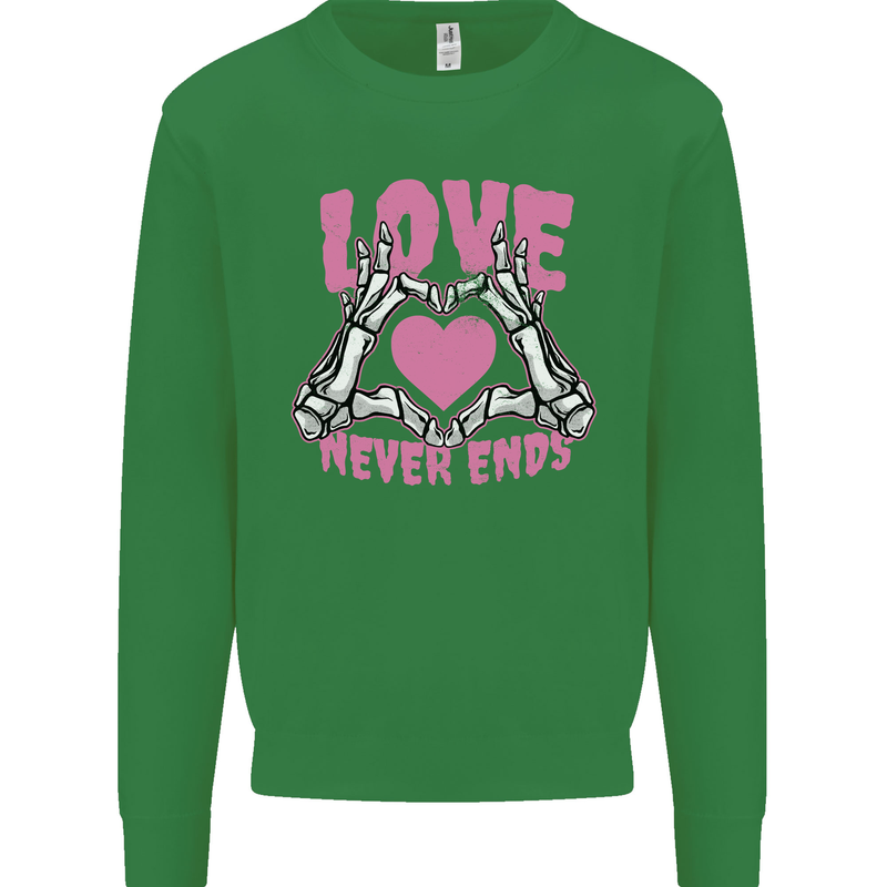 Love Never Ends Gothic Valentine's Day Kids Sweatshirt Jumper Irish Green