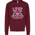 Love Never Ends Gothic Valentine's Day Kids Sweatshirt Jumper Maroon