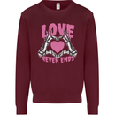 Love Never Ends Gothic Valentine's Day Kids Sweatshirt Jumper Maroon