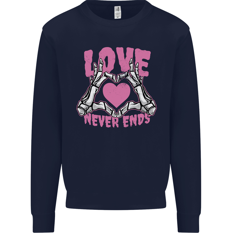 Love Never Ends Gothic Valentine's Day Kids Sweatshirt Jumper Navy Blue