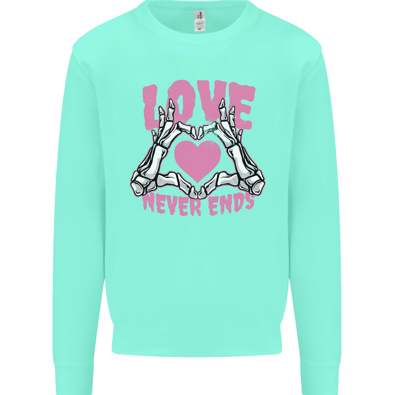 Love Never Ends Gothic Valentine's Day Kids Sweatshirt Jumper Peppermint