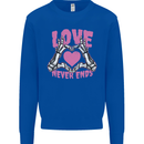 Love Never Ends Gothic Valentine's Day Kids Sweatshirt Jumper Royal Blue