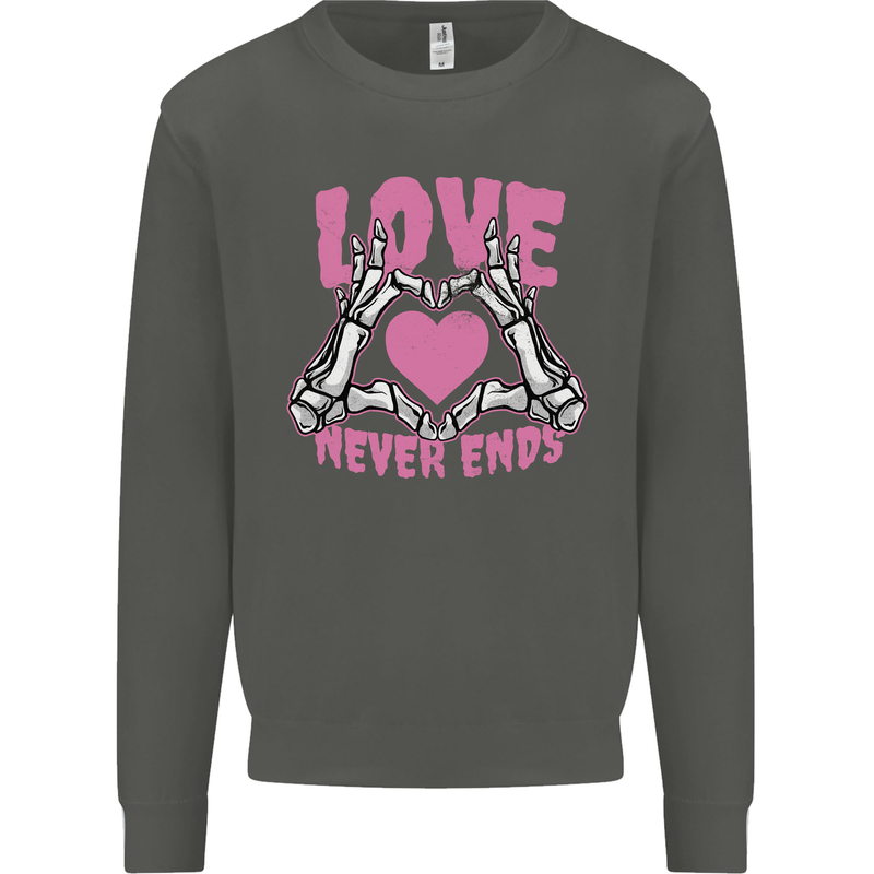 Love Never Ends Gothic Valentine's Day Kids Sweatshirt Jumper Storm Grey