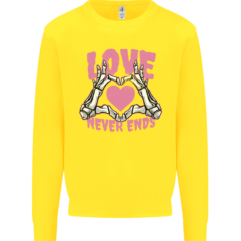 Love Never Ends Gothic Valentine's Day Kids Sweatshirt Jumper Yellow