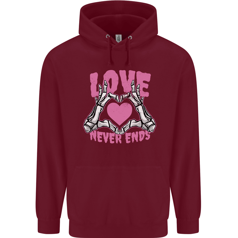 Love Never Ends Gothic Valentine's Day Mens 80% Cotton Hoodie Maroon