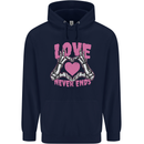 Love Never Ends Gothic Valentine's Day Mens 80% Cotton Hoodie Navy Blue
