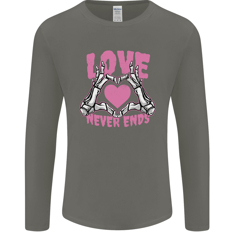 Love Never Ends Gothic Valentine's Day Mens Long Sleeve T-Shirt Charcoal