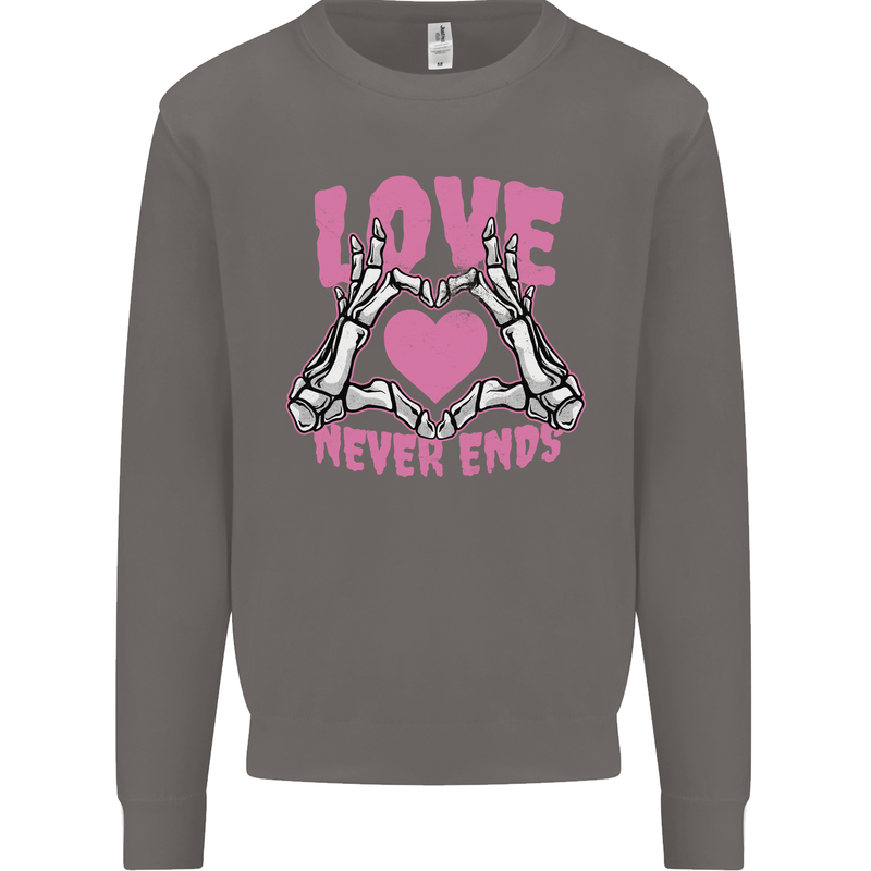 Love Never Ends Gothic Valentine's Day Mens Sweatshirt Jumper Charcoal