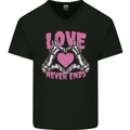 Love Never Ends Gothic Valentine's Day Mens V-Neck Cotton T-Shirt Black