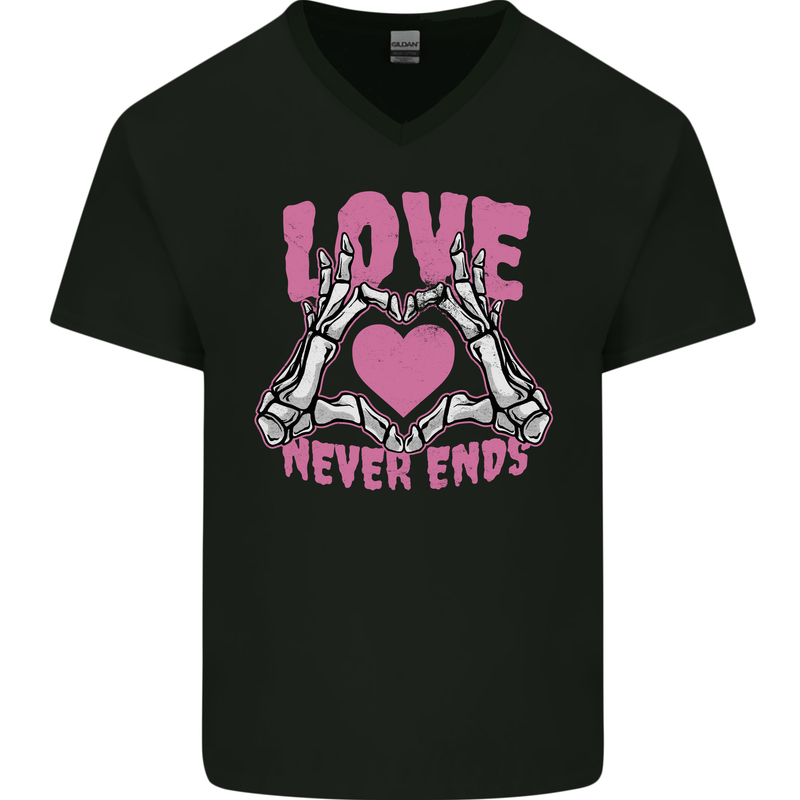 Love Never Ends Gothic Valentine's Day Mens V-Neck Cotton T-Shirt Black