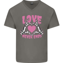 Love Never Ends Gothic Valentine's Day Mens V-Neck Cotton T-Shirt Charcoal