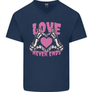 Love Never Ends Gothic Valentine's Day Mens V-Neck Cotton T-Shirt Navy Blue