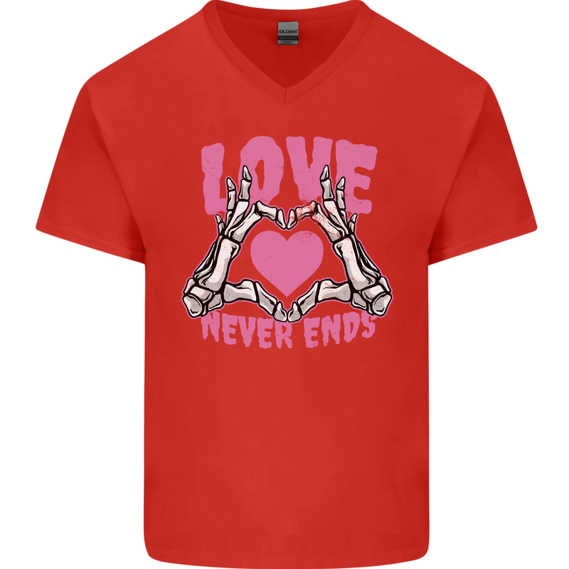 Love Never Ends Gothic Valentine's Day Mens V-Neck Cotton T-Shirt Red