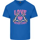Love Never Ends Gothic Valentine's Day Mens V-Neck Cotton T-Shirt Royal Blue