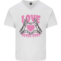 Love Never Ends Gothic Valentine's Day Mens V-Neck Cotton T-Shirt White