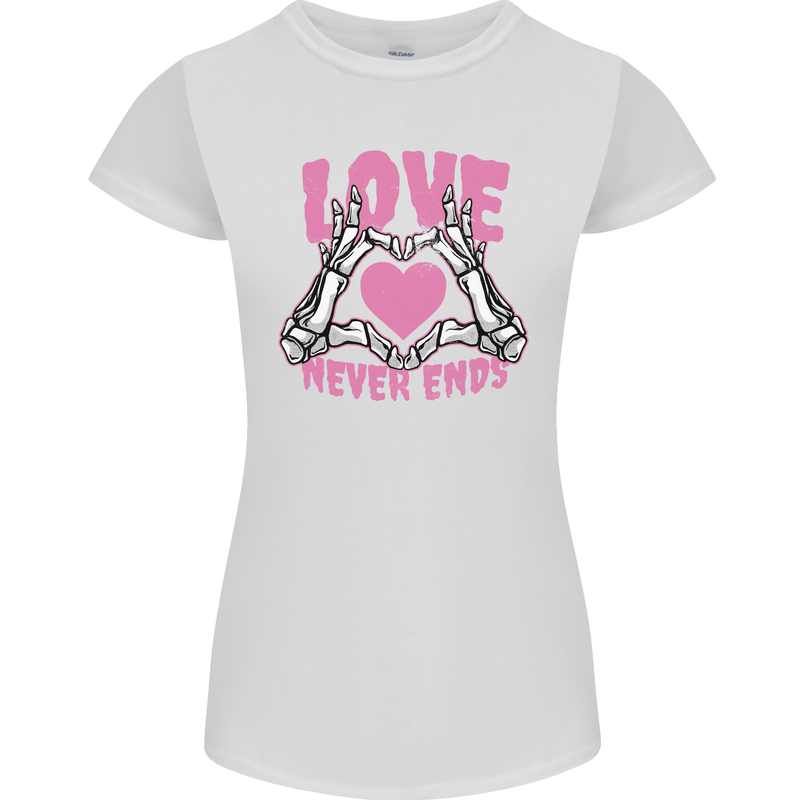 Love Never Ends Gothic Valentine's Day Womens Petite Cut T-Shirt White