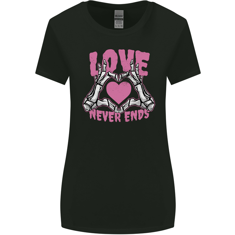 Love Never Ends Gothic Valentine's Day Womens Wider Cut T-Shirt Black