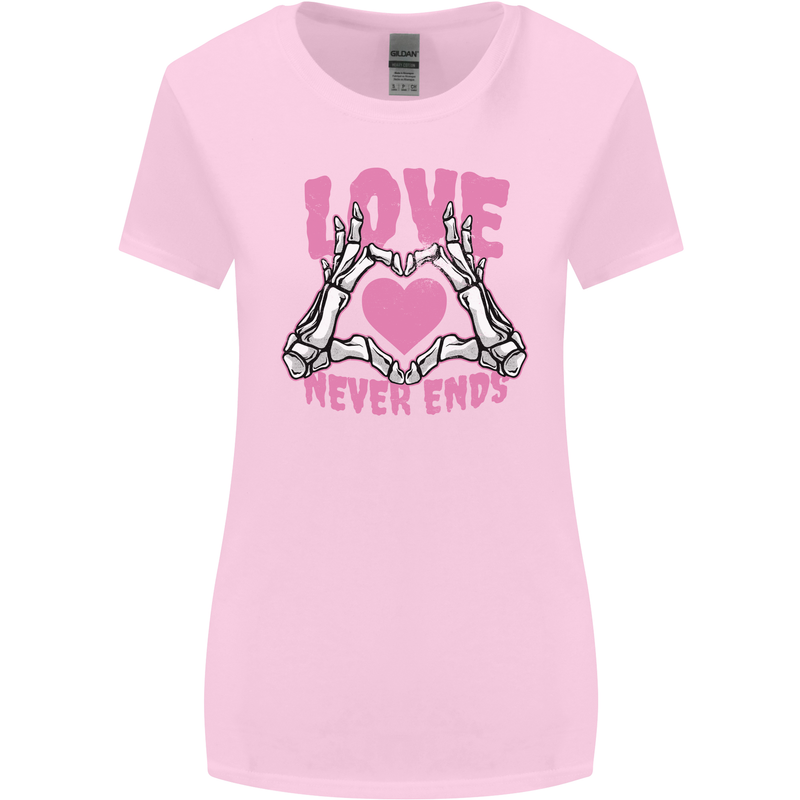 Love Never Ends Gothic Valentine's Day Womens Wider Cut T-Shirt Light Pink