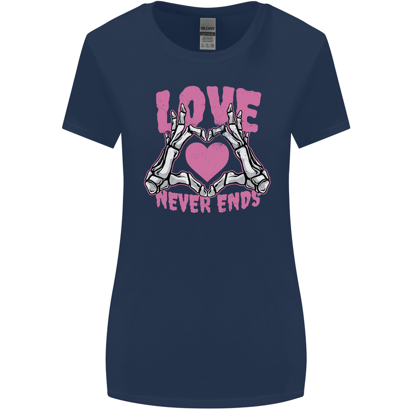 Love Never Ends Gothic Valentine's Day Womens Wider Cut T-Shirt Navy Blue