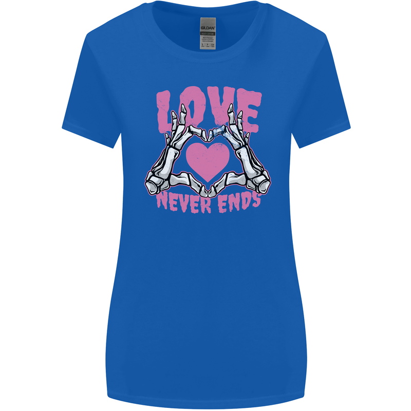 Love Never Ends Gothic Valentine's Day Womens Wider Cut T-Shirt Royal Blue