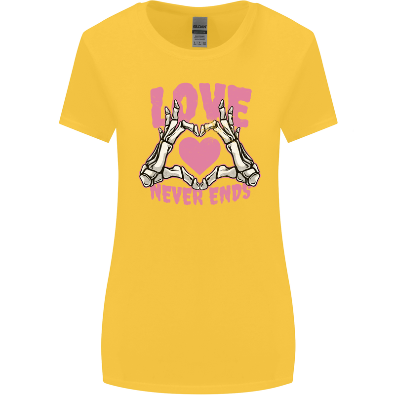 Love Never Ends Gothic Valentine's Day Womens Wider Cut T-Shirt Yellow
