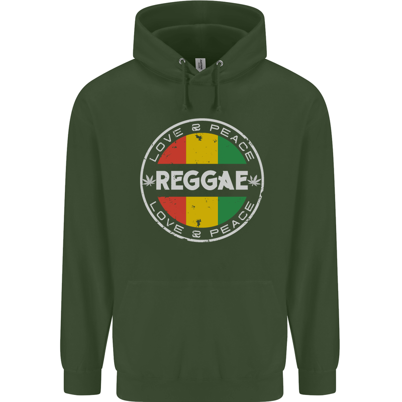 Love Peace Reggae Music Childrens Kids Hoodie Forest Green