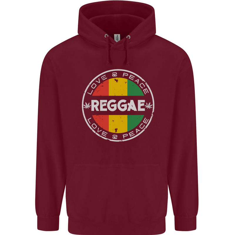 Love Peace Reggae Music Childrens Kids Hoodie Maroon