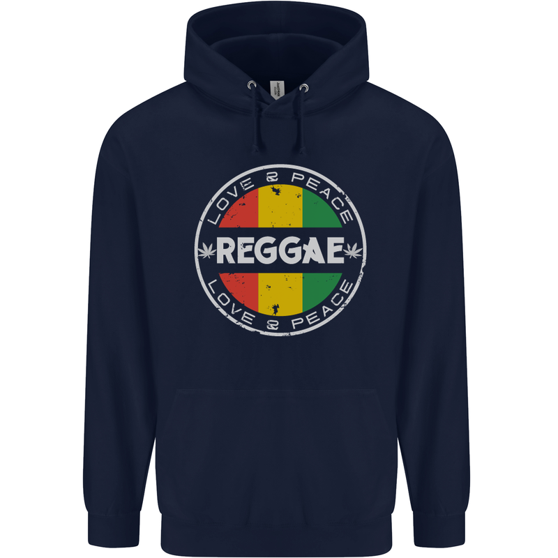 Love Peace Reggae Music Childrens Kids Hoodie Navy Blue