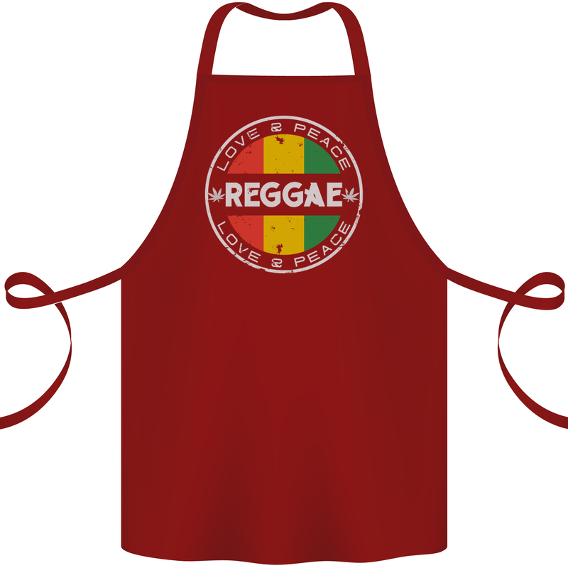 Love Peace Reggae Music Cotton Apron 100% Organic Maroon