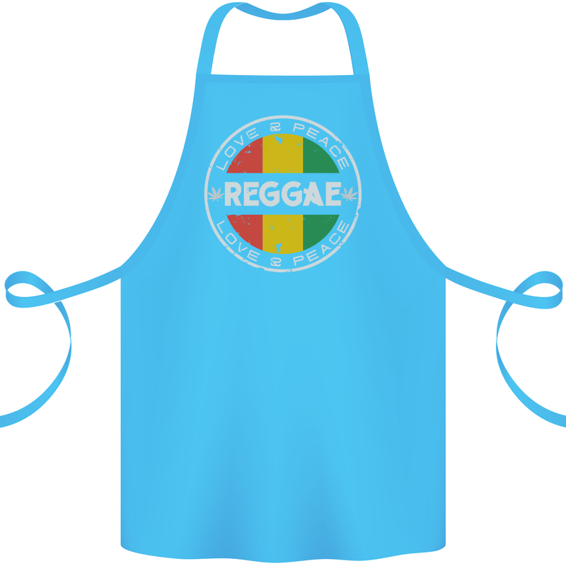 Love Peace Reggae Music Cotton Apron 100% Organic Turquoise