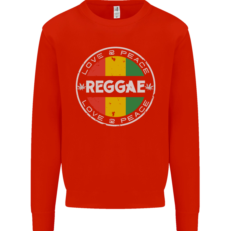Love Peace Reggae Music Kids Sweatshirt Jumper Bright Red