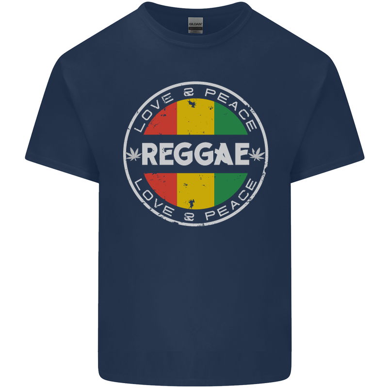 Love Peace Reggae Music Mens Cotton T-Shirt Tee Top Navy Blue