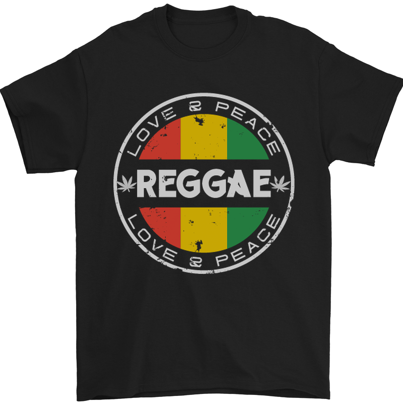 Love Peace Reggae Music Mens T-Shirt Cotton Gildan Black
