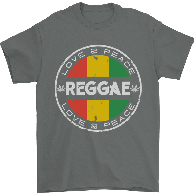 Love Peace Reggae Music Mens T-Shirt Cotton Gildan Charcoal