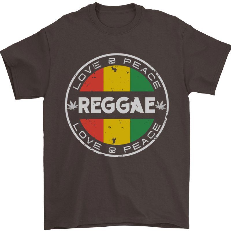Love Peace Reggae Music Mens T-Shirt Cotton Gildan Dark Chocolate