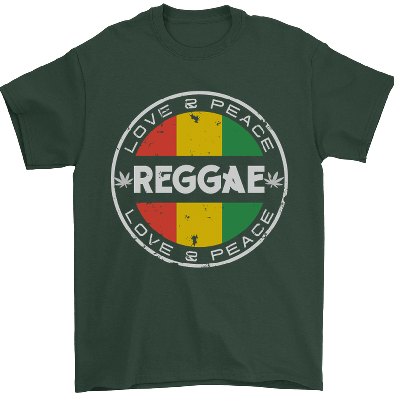 Love Peace Reggae Music Mens T-Shirt Cotton Gildan Forest Green