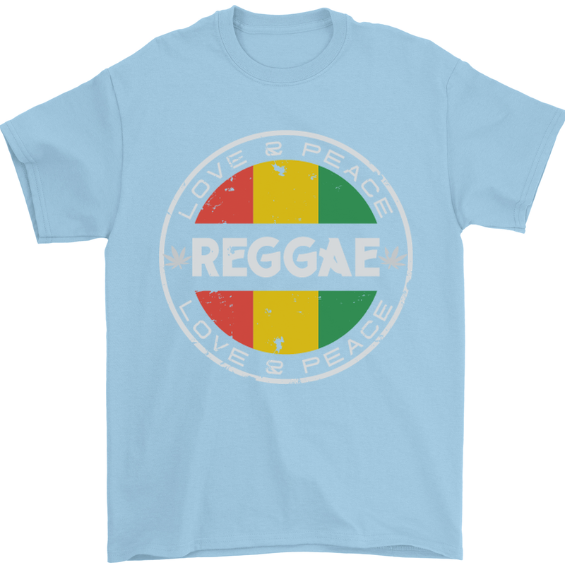 Love Peace Reggae Music Mens T-Shirt Cotton Gildan Light Blue