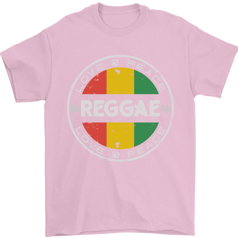 Love Peace Reggae Music Mens T-Shirt Cotton Gildan Light Pink