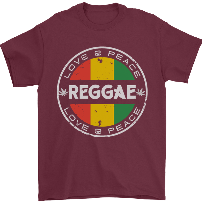 Love Peace Reggae Music Mens T-Shirt Cotton Gildan Maroon