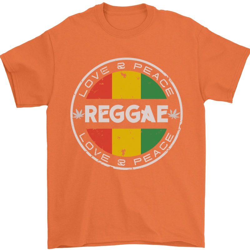 Love Peace Reggae Music Mens T-Shirt Cotton Gildan Orange