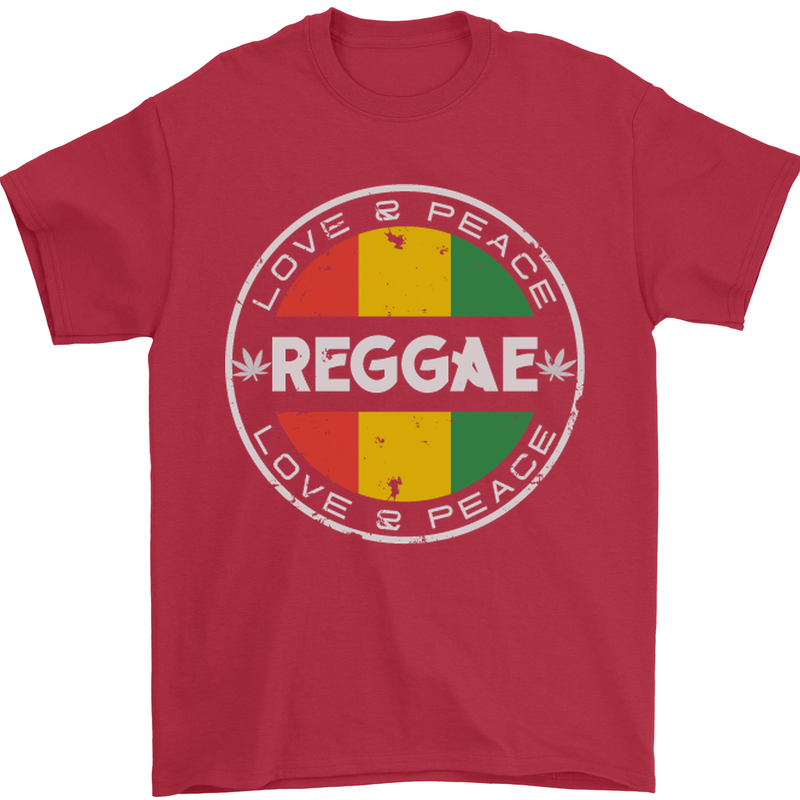 Love Peace Reggae Music Mens T-Shirt Cotton Gildan Red