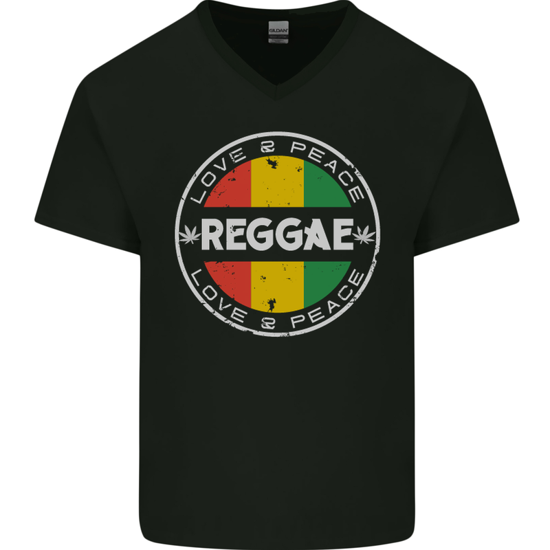 Love Peace Reggae Music Mens V-Neck Cotton T-Shirt Black