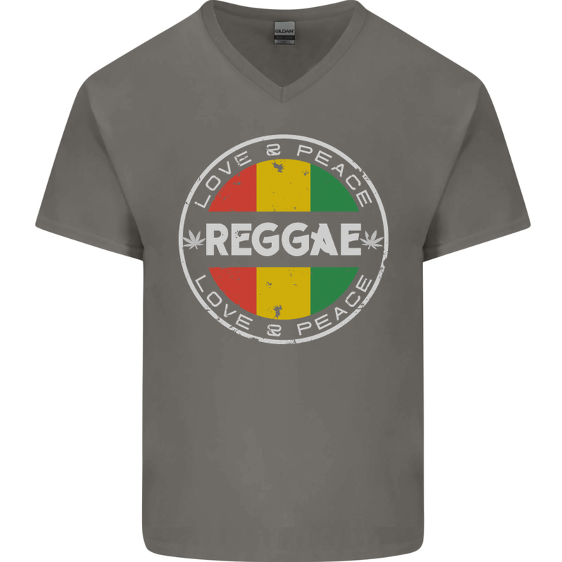 Love Peace Reggae Music Mens V-Neck Cotton T-Shirt Charcoal