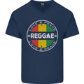 Love Peace Reggae Music Mens V-Neck Cotton T-Shirt Navy Blue